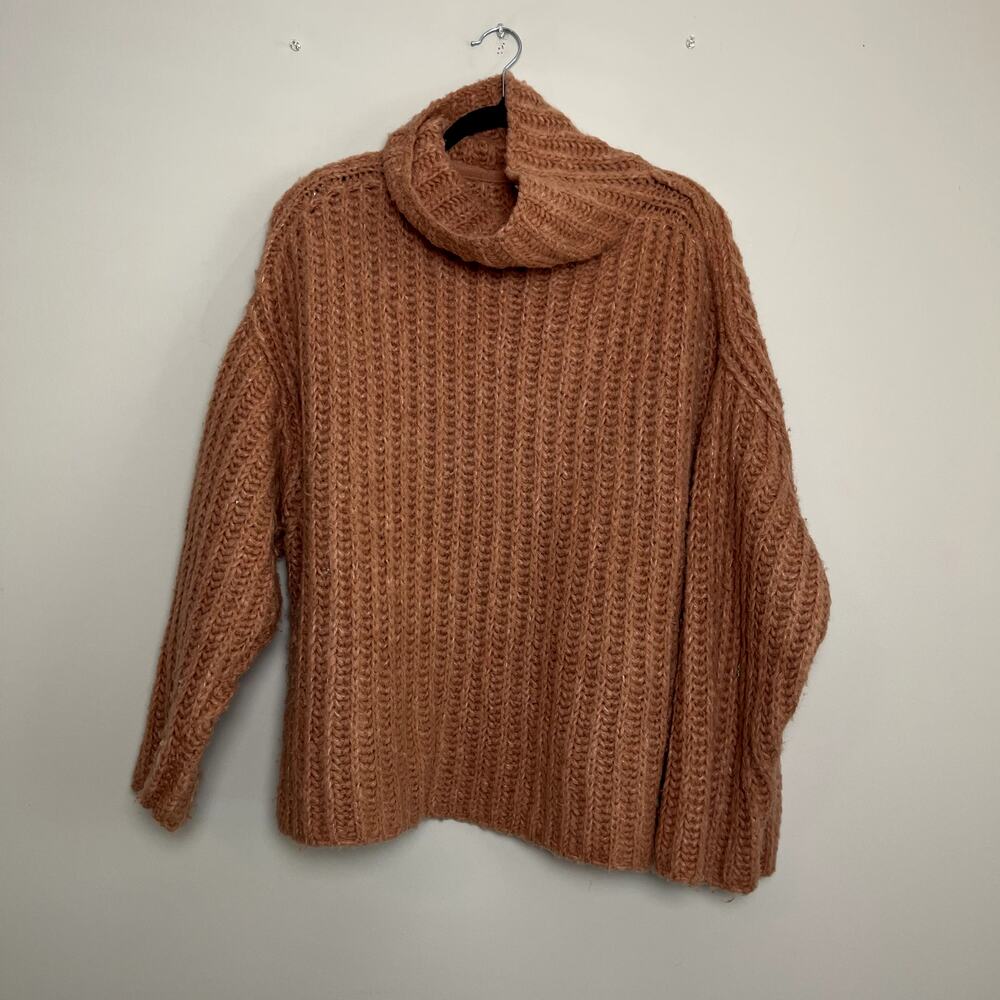 Free People Fluffy Fox Wool Alpaca Blend Knit Oversized mock Neck Sweater Sz S